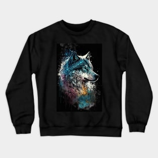 Mean Wolf portrait with blue and purple glow Crewneck Sweatshirt